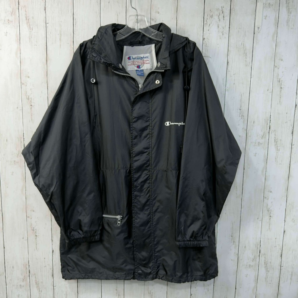 Champion Men's Black Hooded Windbreaker‎ Jacket Zip Front Lightweight Size M